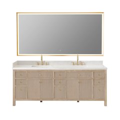 Double Bathroom Vanity in Nature Oak Grain White Engineered Stone Countertop