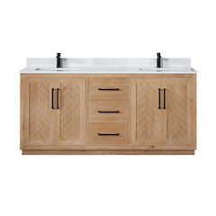 72" Double Bathroom Vanity with Grain White Countertop without Mirror