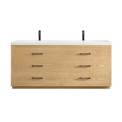 72" Double Bathroom Vanity in White Oak with White Artificial Drop-in Sink
