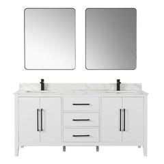 Double Bathroom Vanity in White with White Quartz Stone Countertop with Mirror