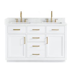 54" Double Bathroom Vanity in White with Grain White