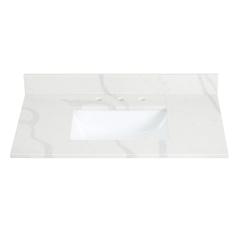 Arbios 36. in Quartz Stone Vanity Top in Calacatta White with White Sink