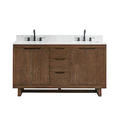 60" Double Bathroom Vanity in Brown Brushed Oak with Grain White