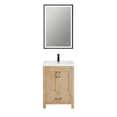 Single Bathroom Vanity in Light Brown White Ceramic Drop-in Sink