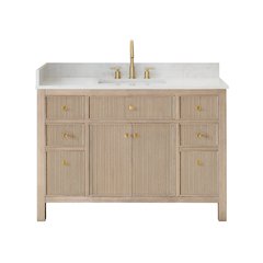 Single Bathroom Vanity in Nature Oak Grain White Engineered Stone Countertop