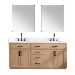 72" Double Bathroom Vanity in Light Brown with Mirror