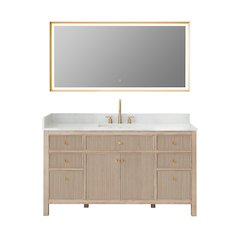 Single Bathroom Vanity in Nature Oak Grain White Engineered Stone Countertop