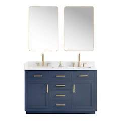 54" Double Bathroom Vanity in Royal Blue with Grain White