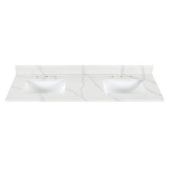 Arbios 60. in Quartz Stone Vanity Top in Calacatta White with White Sink