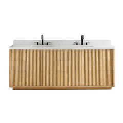 84" Double Bathroom Vanity in Washed Light Brown with Grain White