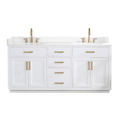 72" Double Bathroom Vanity in White without Mirror