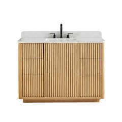 48" Single Bathroom Vanity in Washed Light Brown with Grain White