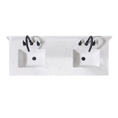 61. in Composite Stone Vanity Top in Aosta White with Double White Sink