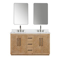 60" Double Bathroom Vanity with Grain White Engineered Stone Countertop