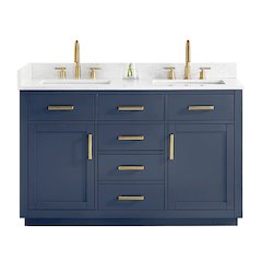 54" Double Bathroom Vanity in Royal Blue with Grain White