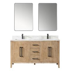 Double Bathroom Vanity in Weathered Fir with Stone Countertop with Mirror