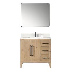 Single Bathroom Vanity in Weathered Fir with Stone Countertop with Mirror