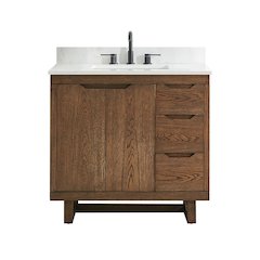 36" Single Bathroom Vanity in Brown Brushed Oak with Grain White