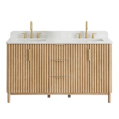 Double Bathroom Vanity in Washing Light Brown Grain White Engineered Stone