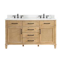 Double Bathroom Vanity in Weathered Fir with Stone Countertop without Mirror