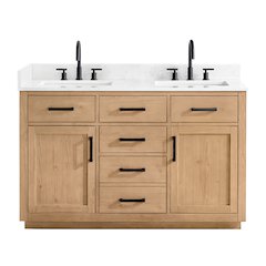 54" Double Bathroom Vanity in Light Brown with Grain White