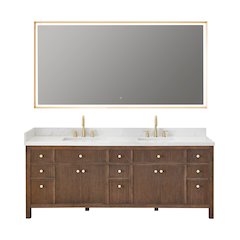 Double Bathroom Vanity in Brown Oak Grain White Engineered Stone Countertop