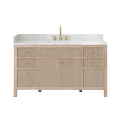Single Bathroom Vanity in Nature Oak Grain White Engineered Stone Countertop