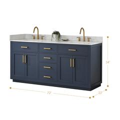 72" Double Bathroom Vanity in Royal Blue without Mirror