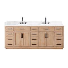 84" Double Bathroom Vanity in Light Brown without Mirror