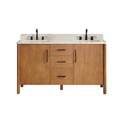 60" Double Bathroom Vanity in Mango Brown with Grain White