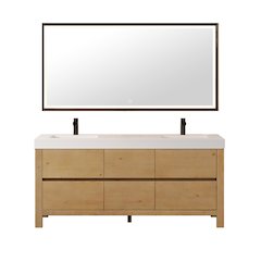 72" Double Bathroom Vanity in with White Artificial Stone Integrated Sink