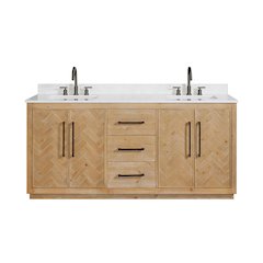 72" Double Bathroom Vanity Grain White Engineered Stone Countertop