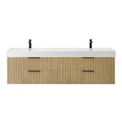 Double Bathroom Vanity in Nature Brown White Artificial Drop-in Sink