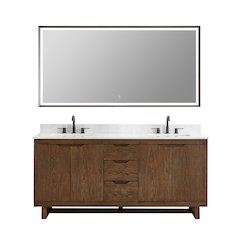 72" Double Bathroom Vanity in Brown Brushed Oak with Grain White