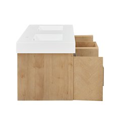 Double Bathroom Vanity in Light Brown White Artificial Drop-in Sink