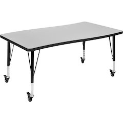 Mobile 28"W x 47.5"L Rectangular Wave Flexible Collaborative Grey Thermal Laminate Activity Table - Height Adjustable Short Legs