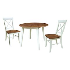 42" Solid Wood Round Dual Drop Leaf Dining Table with 2 Chairs