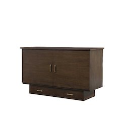 Queen Size Brown Wood Cabinet Bed with Murphy Wall Mount and Heavy-Duty Capacity
