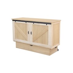 Farmhouse Style Queen Cabinet Bed in White Oak Finish Rustic Compact Sleeper