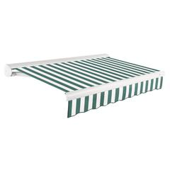Full Cassette Right Motorized Patio Retractable Awning, Forest/White Stripe