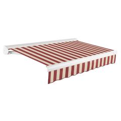 Full Cassette Right Motorized Patio Retractable Awning, Burgundy/Tan Stripe