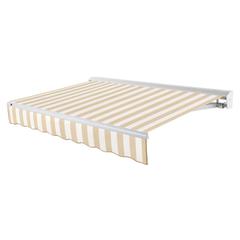 24' x 10' Destin Left Motorized Patio Retractable Awning, Linen/White Stripe