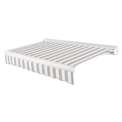 Full Cassette Left Motorized Patio Retractable Awning, Gray/White Stripe