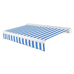 Full Cassette Left Motorized Patio Retractable Awning, Bright Blue/White Stripe
