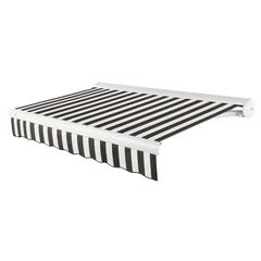 Full Cassette Left Motorized Patio Retractable Awning, Black/White Stripe