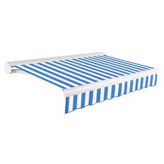 Full Cassette Manual Patio Retractable Awning, Bright Blue/White Stripe