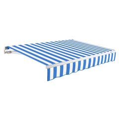 Maui Right Motorized Patio Retractable Awning, Bright Blue/White Stripe