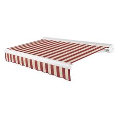 Full Cassette Left Motorized Patio Retractable Awning, Burgundy/Tan Stripe