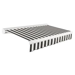 18' x 10' Full Cassette Manual Patio Retractable Awning, Black/White Stripe
