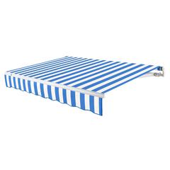 18' x 10' Maui Left Motorized Patio Retractable Awning, Bright Blue/White Stripe